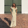 Floral Printed Chiffon Long Dress Women Chic Deep V-neck Lace Patchwork Mini Sleeves Slim Fit Dresses Lady Daily Wear