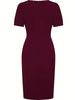 Women Puffy Sleeve V-Veck Vintage Slim Work Office Cocktail Party Knee Length Sheath Bodycon Pencil Slim Dress