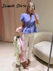 Elegant Printed Waist Cinched Women's Jackets Stand Collar Single Breasted Bubble Sleeve Blouses Summer Lady Commute Tops