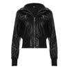 Women Faux Leather Jackets Solid Short Coat Zipper Pocket Turn Down Collar Long Sleeve Waist Cinched Slim Streetwear Autumn
