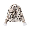 Satin Polka Dots Women's Maxi Dress Suit Ribbon V Neck Full Sleeve Waist Cinching Skirt Sets Evening Party Outfits