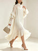 Women Chiffon Maxi Dress High Neck Tiered Ruffle Loose Irregular Hem Elegant Party Wedding Guest Long Dresses with Innerwear