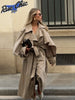 Casual Stand Collar Lace Up Trench Coat Women Chic Full Sleeve Single Breasted Windbreaker Lady Commute Daily Outwear