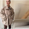 Oversized Tie-Waist Cropped Trench Coat Drop Shoulder Autumn Women Modern Edgy Outerwear Chic Lady Streetwear Coat