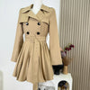 Autumn Winter Women's Windbreaker Dress Mini Skirt Long Sleeve Empire Waistline Outerwear Female Long Coat N967