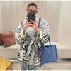 Knitted Belts Tassels Patchwork Cardigans Women Sweaters Printed Long Sleeve V-neck Thicken Vacation Sweater Autumn Coats