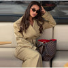 Elegant Solid Women's Blazer Skirts Suit Long Sleeve Lapel Lace-Up Coat Slim Skirt Lady Set Autumn Chic Female Outfits