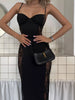 Black Lace Sheer Long Dress For Women Autumn Sexy Hollow Side Slit Maxi Dresses Party Club Bodycon Elegant Dress