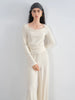 Women's Knit Coordinate Set - Drop Collar Knit Top & Straight Leg Pants Office Casual Two Piece Set Elegance