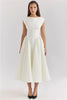 Women Circle Cut Out Back Dress Wide Shoulders and Fitted Waist Prom Dress Fluffy Hem Midi Wedding Party Dresses