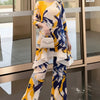 Blue Green Tie-Dye Print Women's Two-piece Set Three-quarter Sleeves A-line Top Wide Leg Pants Spring 2DB7115