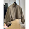 Autumn Korean Style FeelDesign Stand Collar Cropped Jacket For Women Petite Workwear Elegant Casual Chic Tops