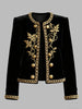 Woman Fall Winter Gold Embroidered Jackets Velvet Long Sleeve Round Neck Button Christmas Holiday Ladies Coat