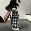 Oversize Women Sweatpants Black Plaid Casual Pants Baggy Elastic Waist Pockets Student Unisex Hip Hop Loose Trousers