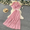 Elegant Rhinestone Pleated Skirt Sets Slim Party Club Vintage Dress American Women Clothes Two Piece Set 9R3018