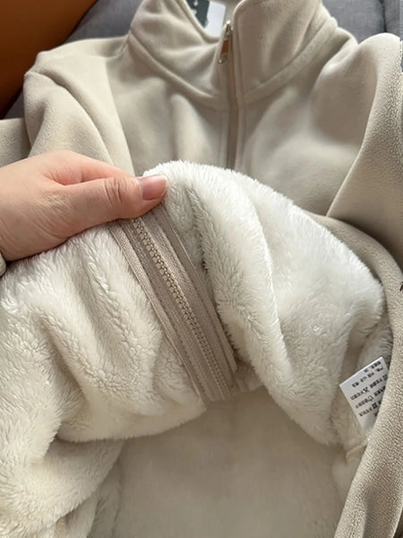 Fleece Jacket Women Autumn Winter Thick Double Sided Cardigan Loose Casual Lamb Wool Hoodie