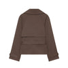 Women Short Trench Coat Lapel Double Breasted Belted Waist Long Sleeve Cropped Windbreaker Casual Commuter Outerwear