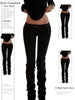 Women's Denim Pants Low Rise Jeans American Retro Black Bootcut Jeans Y2k 2000s Harajuku Skinny Jeans Stretch Japanese Gyaru