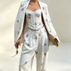 Spot-Floral Printed 3pcs Sets for Women Strap Corset Lapel Blazer Jacket Straight Pants Lady Set Vacation Outfits Suits