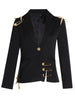 Chic Spliced Metal Pin Slimming Blazer for Women Notched Collar Long Sleeve Patchwork Mesh Hollow Out Jacket Female