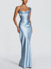 Elegant Satin One Shoulder Ruched Women Maxi Dress Sexy Low Chest Backless Bandage Cinched Waist Mermaid Evening Dresses