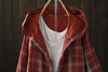 Womens Autumn Cotton Yarn Plaid Hooded Shacket Japanese Style Hooded Long Sleeve Shirt Jacket Outwear Cardigan
