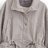 Women's European and American Style Simple Stand-up Collar Plaid Coat Pleated Coats