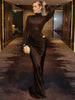 Autumn Long Sleeve Sexy Maxi Dress Women Hollow Out Turtleneck Ruched Bodycon Club Party Long Dresses Female