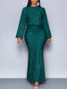 Shiny Women's Dress Spring Autumn O-neck Long Sleeve Slim Hips Banquet Long Dress Female Pleated Party Fishtail Dresses