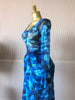 Women Floral Tie Dye Print Stacked Ruched Long Sleeve A-line Maxi Long Dress Birthda Party Education Dresses