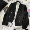 Women's Double Breasted Cropped Blazer Casual Office Wear Solid Color Suit Jacket Woman Spring Slim Fit Long Sleeve Blazers
