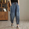 High waisted Women's Jeans Spring Autumn Loose Splicing Elastic waist Harem pants Women Casual Denim Nine points Pants