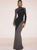 Contrast Patchwork Dress Woman Classic Ruched Turtleneck Full Sleeve Skinny Stretch Casual Elegant Vestidos
