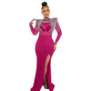Women Mesh See Through Long Sleeve Diamonds Rhinestones Mermaid Long Dress Fall Evening Sexy Party Dresses Vestidos