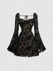 Sexy Womens Dress Temperament Embroidered Slim Elegant Evening Gown Long Sleeve Lace Strappy High Waist A-Line Vestido