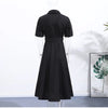 Elegant Belt Women Long Black Dress Full Sleeve Pleated Lapel Waist-Closed Female A Line Dresses Spring Lady Robes