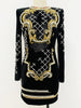 High Street F/W Designer Runway Women's Long Sleeve Sequined Pearls Beaded Velvet Dress