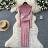 Vestidos Para Mujer Solid Half High Collar Autumn Winter Solid Woman Dresses Korean Sweater Elegant Long Dress