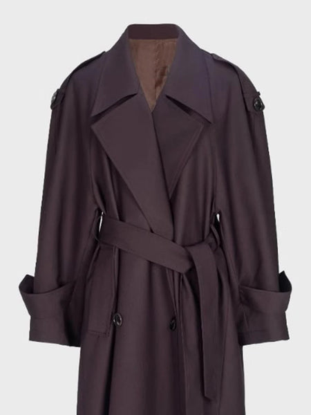 Spring Autumn Oversized Khaki Extra Long Dark Purple Trench Coat for Women Double Breasted Elegant Overcoat