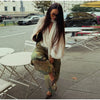 Printed Curved Wide Leg Denim Jeans High Waist Seam Detail Casual Women All-match Long Pants Autumn Chic Outfits