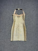 Real Photos Women Gold Bronzing Bandage Dress Bodycon Mini High Street Evening Club Party Homecoming Dress