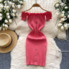 Pink Solid Button Front Spaghetti Dress Sexy Knit Slash Neck Mini Dress Bodycon Women's Clothing Outfits Ruffles