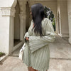 Long Sleeve Women V-neck Pleated Dress Casual Streetwear Plus Size Mini Dresses Autumn Slim Party Casual