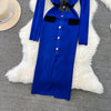 Women Elegant Butterfly Long Sleeve Bodycon V Neck Split Dress Vintage French Slim Knit Tight Vestido Autumn Winter Sweater Robe