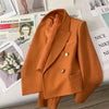 High-Quality Double Breasted Crop Blazer Women Korean Solid Long Sleeve Suit Coat Office Ladies Elegant Short Jacket Female Coat