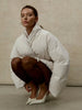 Ladies Beige Belted Puffer Coat Stand High Collar Wrap Design Drawstring Waist Oversized Bubble Jacket Winter Warm Outwear