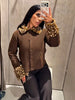 Retro Style Deer Spotted Faux Fur Collar Coat Women's Casual Brown Button Down Outerwear Lady Autumn Party Streetwear