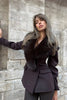 Women Big Faux Fur Lapel V‑Neck Wool Blend Blazer Jacket Double Button Fitted Waist Long Sleeve Elegant Outerwear Coat
