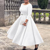 Dresses for Woman O Neck Full Sleeve Belt Waisted High Waisted Pleated A Line Ankle Length Elegant Female Birthday Gowns