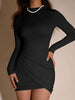 Autumn Sexy Ruched Irregular Long Sleeve Dress Women's Turtleneck High Waist Slim Fit Dresses